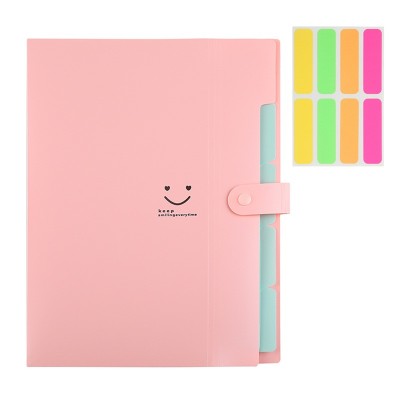 File Folders Organizer, Sooez 5-Pockets Accordion Expanding Paper A4 Letter Size Document File Folder Organizer with Snap Closure and Colored Labels for School College Office and Home（Pink）